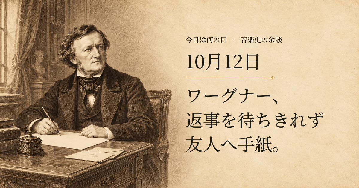 ワーグナー、返事を待ちきれず友人へ手紙。10月12日。机で手紙を書くワーグナーを描いた想像図。